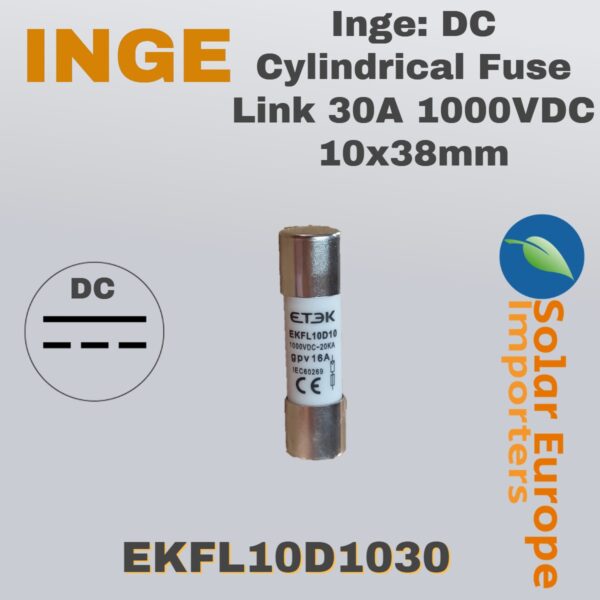 Inge: DC Cylindrical Fuse Link 30A 1000VDC 10x38mm (EKFL10D1030)