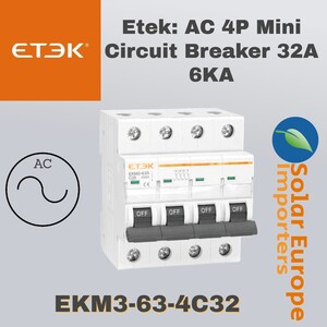 Etek: AC 4P Mini Circuit Breaker 32A 6KA (EKM3-63-4C32)