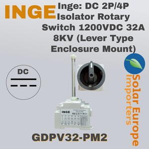 Inge: DC 2P/4P Isolator Rotary Switch 1200VDC 32A 8KV (Lever Type Enclosure Mount) (GDPV32-PM2)