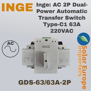 Inge: AC 2P Dual-Power Automatic Transfer Switch Type-C1 63A 220VAC (GDS-63/63A-2P)