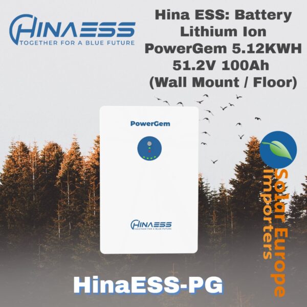 Hina ESS: Battery Lithium Ion PowerGem 5.12KWH 51.2V 100Ah (HinaESS-PG)