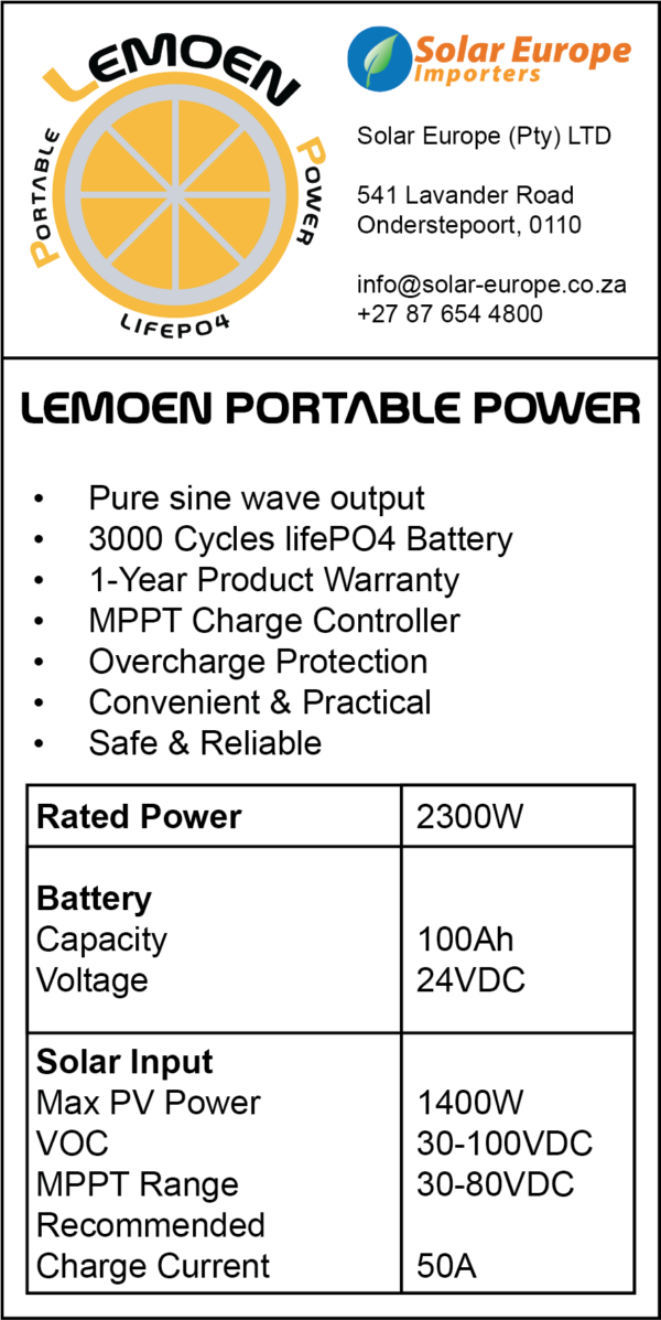 Lemoen: Portable Power Station 2.3KW (Lemoen-PPS) - Image 2