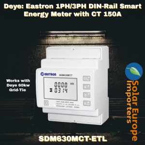 Deye: Eastron 1PH/3PH DIN-Rail Smart Energy Meter with CT 150A (SDM630MCT-ETL)