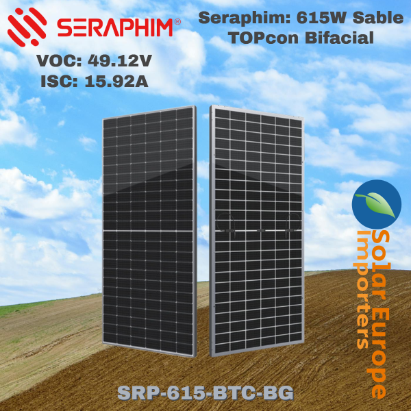 Seraphim: 615W Sable TOPcon Bifacial - VOC: 49.12V / ISC: 15.92A (SRP-615-BTC-BG)
