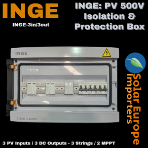 INGE: PV 500V Isolation & Protection Box: 3 PV Inputs / 3 DC Outputs - 3 Strings / 2 MPPT (18 Way Box) (INGE-3in/3out)