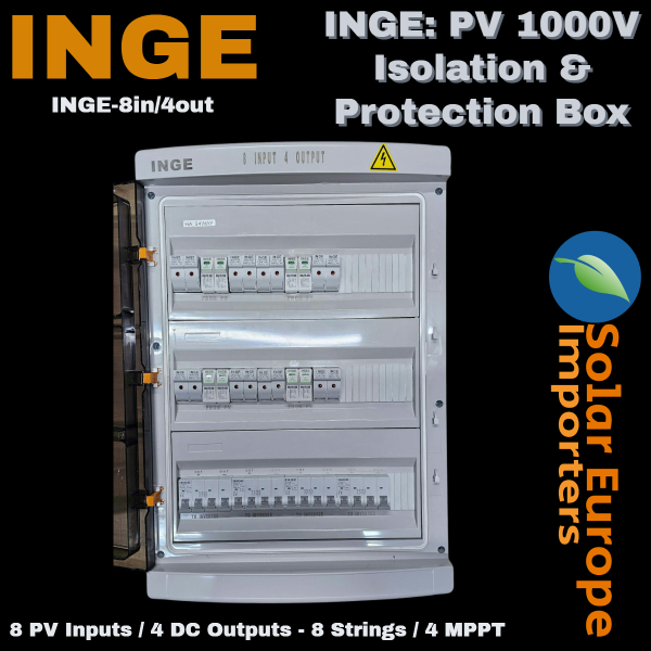 INGE: PV 1000V Isolation & Protection Box: 8 PV Inputs / 4 DC Outputs - 8 Strings / 4 MPPT (54 Way Box) (INGE-8in/4out)
