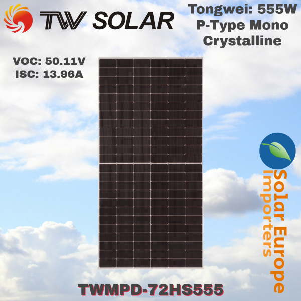 Tongwei: 555W P-Type Mono - VOC: 50.11V / ISC: 13.96A (TWMPD-72HS555)