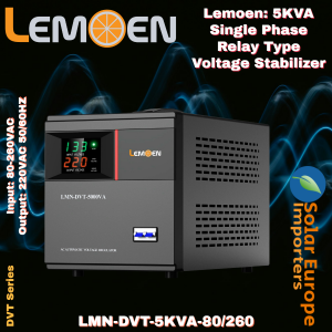 Lemoen: 5KVA Single Phase Relay Type Voltage Stabilizer Input: 80-260VAC Output: 220VAC 50/60HZ (LMN-DVT-5KVA-80/260)