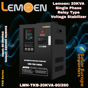 Lemoen: 20KVA Single Phase Relay Type Voltage Stabilizer Input: 80-260VAC Output: 220VAC 50/60HZ (LMN-TKB-20KVA-80/260)